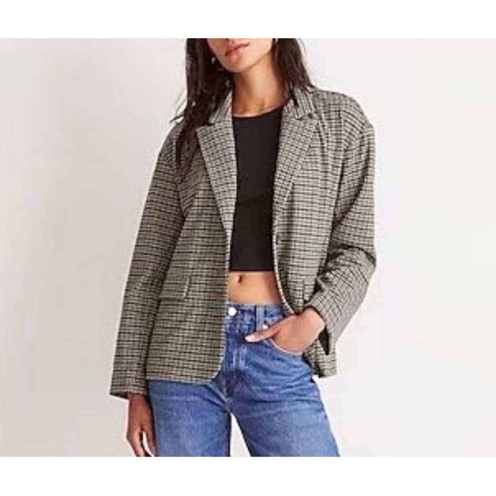 Women's Madewell Houndstooth Blazer XS (oversized ) Black Beige